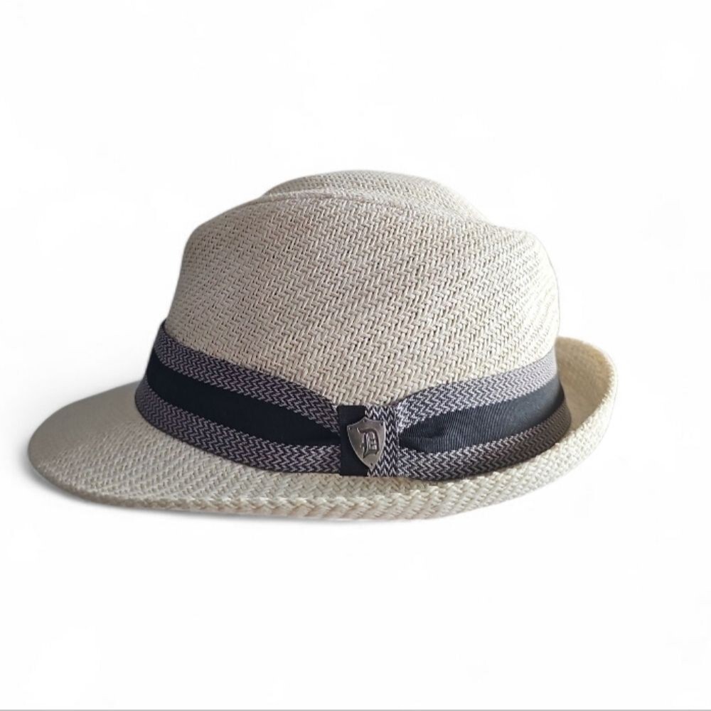 DPC Straw Fedora Hat Men’s Large Beige Black Band Lightweight Summer Resort Cap